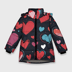 Куртка зимняя для девочки Сердечный паттерн, цвет: 3D-светло-серый