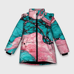 Куртка зимняя для девочки Розово-бирюзовый мрамор, цвет: 3D-черный