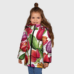 Куртка зимняя для девочки Паттерн с тюльпанами, цвет: 3D-черный — фото 2