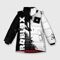 Куртка зимняя для девочки Роблокс - черно-белая абстракция, цвет: 3D-красный