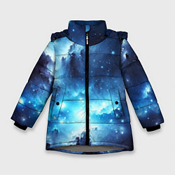 Зимняя куртка для девочки Космический голубой пейзаж