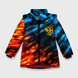 Куртка зимняя для девочки Герб России огненный стиль, цвет: 3D-красный
