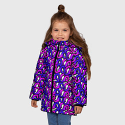 Куртка зимняя для девочки Фиолетовый узор и чёрная обводка, цвет: 3D-светло-серый — фото 2