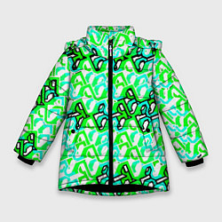 Куртка зимняя для девочки Зелёный узор и бело-чёрная обводка, цвет: 3D-черный
