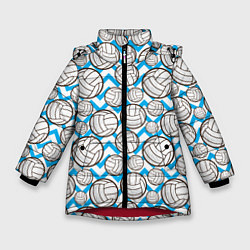 Куртка зимняя для девочки Мячи волейбольные паттерн, цвет: 3D-красный