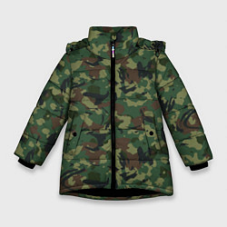 Куртка зимняя для девочки Камуфляж Woodland классический, цвет: 3D-черный