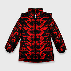 Куртка зимняя для девочки Красная техно-броня на чёрном фоне, цвет: 3D-черный