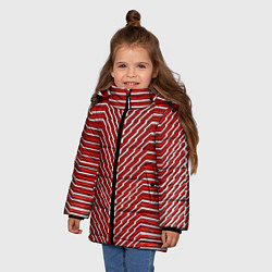 Куртка зимняя для девочки Белые линии на красном фоне, цвет: 3D-черный — фото 2