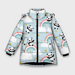 Куртка зимняя для девочки Панда на радуге, цвет: 3D-черный