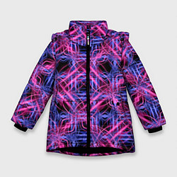 Куртка зимняя для девочки Розово-фиолетовые светящиеся переплетения, цвет: 3D-черный