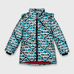 Куртка зимняя для девочки Сине-белый узор на чёрном фоне, цвет: 3D-красный