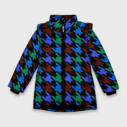Куртка зимняя для девочки Принт гусиные лапки, цвет: 3D-черный