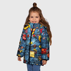 Куртка зимняя для девочки Подсолнухи на джинсах, цвет: 3D-светло-серый — фото 2