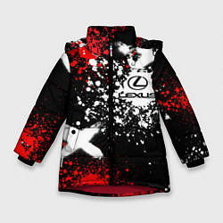 Куртка зимняя для девочки Лексус на фоне граффити и брызг красок, цвет: 3D-красный