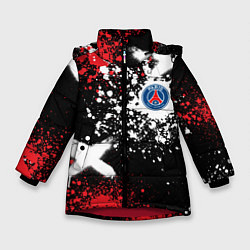 Куртка зимняя для девочки Пари Сен-Жермен на фоне граффити и брызг красок, цвет: 3D-красный