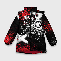 Куртка зимняя для девочки Дракон уроборос на фоне брызг красок и граффити, цвет: 3D-красный