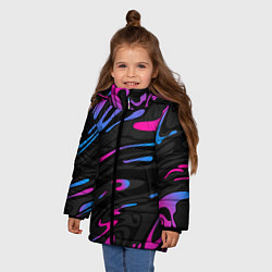 Куртка зимняя для девочки Неоновые разводы - фиолетовый, цвет: 3D-светло-серый — фото 2