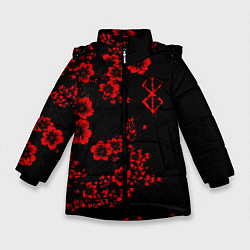 Куртка зимняя для девочки Клеймо жертвы из аниме Берсерк - красные цветы, цвет: 3D-черный
