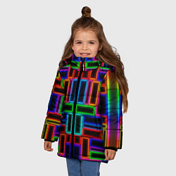 Куртка зимняя для девочки Цветные светящиеся прямоугольники, цвет: 3D-черный — фото 2