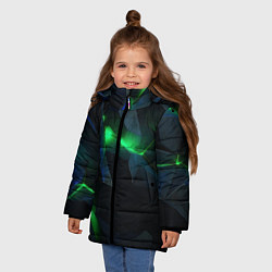 Куртка зимняя для девочки Объемная геометрическая зеленая неоновая абстракци, цвет: 3D-черный — фото 2