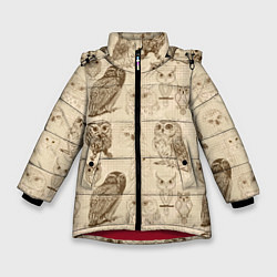 Зимняя куртка для девочки Эскизы сов тетрадный лист в клетку