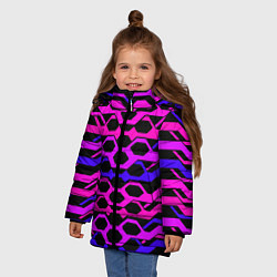 Куртка зимняя для девочки Розовые техно полосы на чёрном фоне, цвет: 3D-светло-серый — фото 2