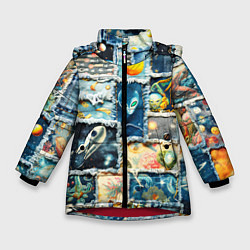 Зимняя куртка для девочки Космические обитатели - пэчворк