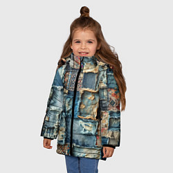 Куртка зимняя для девочки Деним пэчворк-ржавчина, цвет: 3D-светло-серый — фото 2