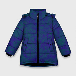 Куртка зимняя для девочки Камуфляж синий с зелеными пятнами, цвет: 3D-черный