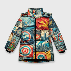 Куртка зимняя для девочки Пэчворк джинсы в СССР, цвет: 3D-черный