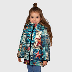 Куртка зимняя для девочки Пэчворк джинсы из СССР, цвет: 3D-красный — фото 2