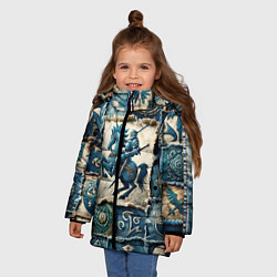 Куртка зимняя для девочки Рыцарь на пэчворк дениме, цвет: 3D-черный — фото 2