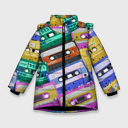 Куртка зимняя для девочки Аудио кассеты разноцветные, цвет: 3D-черный