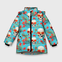 Куртка зимняя для девочки Черепа и отпуск, цвет: 3D-светло-серый