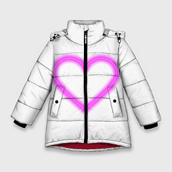 Куртка зимняя для девочки Неоновое сиреневое сердце, цвет: 3D-красный