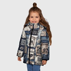 Куртка зимняя для девочки Пэчворк джинсы из Лондона, цвет: 3D-черный — фото 2