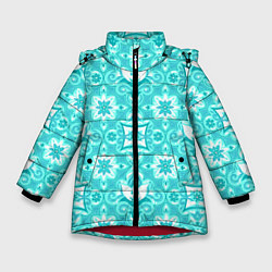 Куртка зимняя для девочки Бирюзовая цветочная геометрия, цвет: 3D-красный