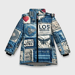 Зимняя куртка для девочки Лос Анджелес на джинсах-пэчворк