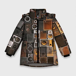 Куртка зимняя для девочки Винтажные колонки, цвет: 3D-светло-серый