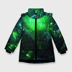 Куртка зимняя для девочки Зеленая кислотная яркая неоновая абстракция, цвет: 3D-черный