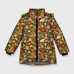 Куртка зимняя для девочки Солдат и символика СССР, цвет: 3D-светло-серый