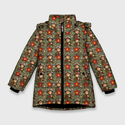 Куртка зимняя для девочки 9 мая солдаты паттерн, цвет: 3D-черный