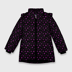 Куртка зимняя для девочки Чёрный с сиреневыми звёздочками, цвет: 3D-черный