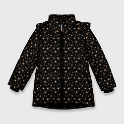 Куртка зимняя для девочки Чёрный с золотыми звёздочками паттерны, цвет: 3D-черный