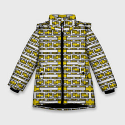 Куртка зимняя для девочки Жёлтые и белые кирпичики на белом фоне, цвет: 3D-черный