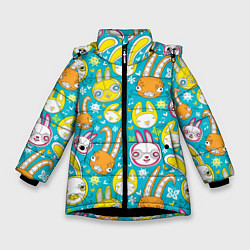 Куртка зимняя для девочки Разноцветные зайцы, цвет: 3D-черный