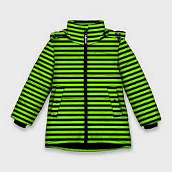 Куртка зимняя для девочки Кислотный зелёный в чёрную полоску, цвет: 3D-черный