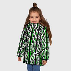 Куртка зимняя для девочки Бело-зелёные треугольники на чёрном фоне, цвет: 3D-светло-серый — фото 2