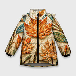 Куртка зимняя для девочки Мозаика осенняя листва в теплых тонах, цвет: 3D-светло-серый