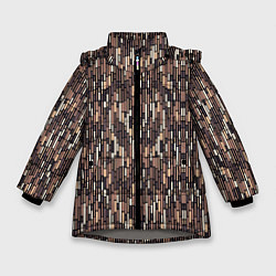 Куртка зимняя для девочки Светло-коричневый паттерн полосочки, цвет: 3D-светло-серый